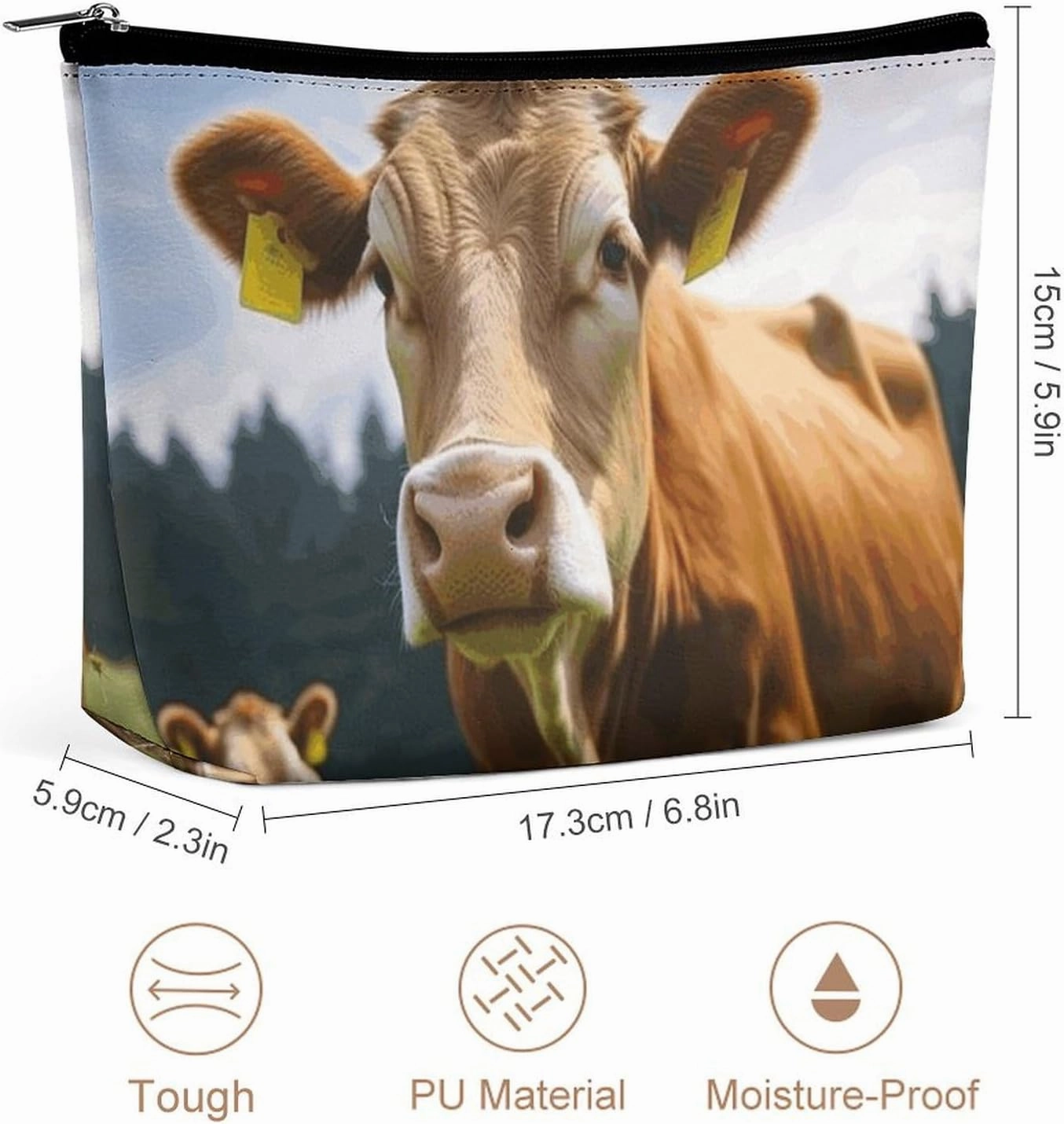 Portable Small Cosmetic Bag Cute Travel Makeup Bag Animal Brown Cow Waterproof Toiletry Bag for Women