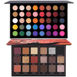 Prism Makeup 40 Colors Vibrant Rainbow Eyeshadow Palette with 18 Colors Dark Brown Rusty Smokey Eyeshadow Palette