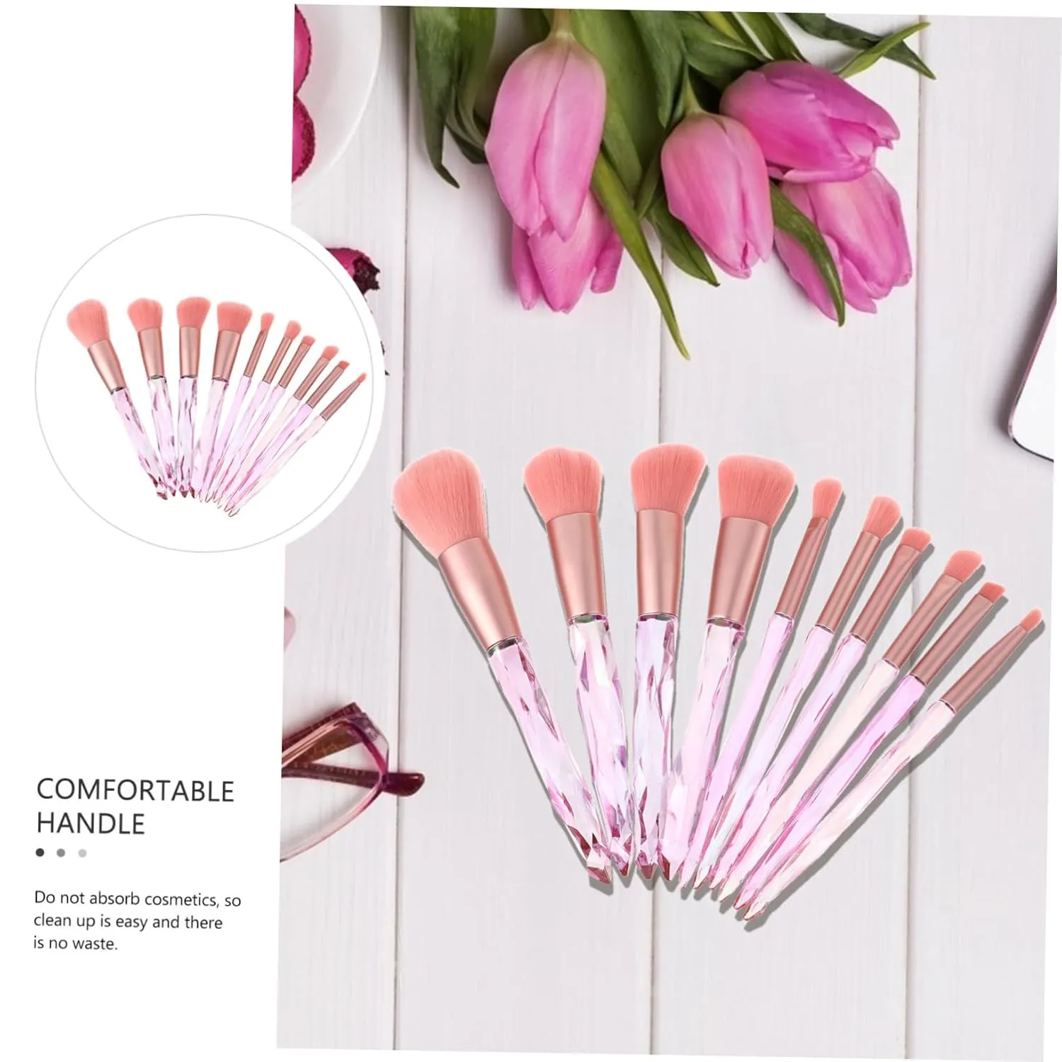 Professional Makeup Brush Set 10-piece Crystal Handle Set Face Powder Eye Shadow Foundation Brushes Soft Smooth Densely Packed for Cosmetics Applications