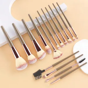 Professional Makeup Brush Set with Brush Cleaner, 15 Piece Rose Gold and Black Brushes with Beauty Sponges and Cleaning Mat (15 pieces - brown)