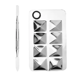 Professional Stainless Steel Mixing Palette Set 8-Cell Lipstick Foundation Makeup Tray for Nail Art Brush Manicure Beginner Silver
