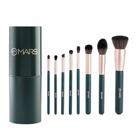 Professional Makeup Brush Set, 8 Piece Collection with Storage Holder, Green and Rose Gold