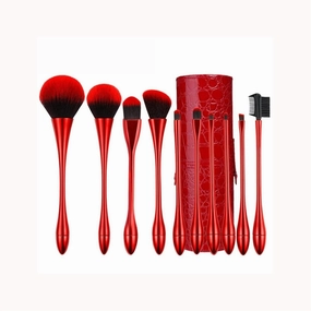 Professional Makeup Brushes 10 Piece Sets, Foundation Blending Concealer Eyeshadow Eyebrow Eyeliner (Color : Red)