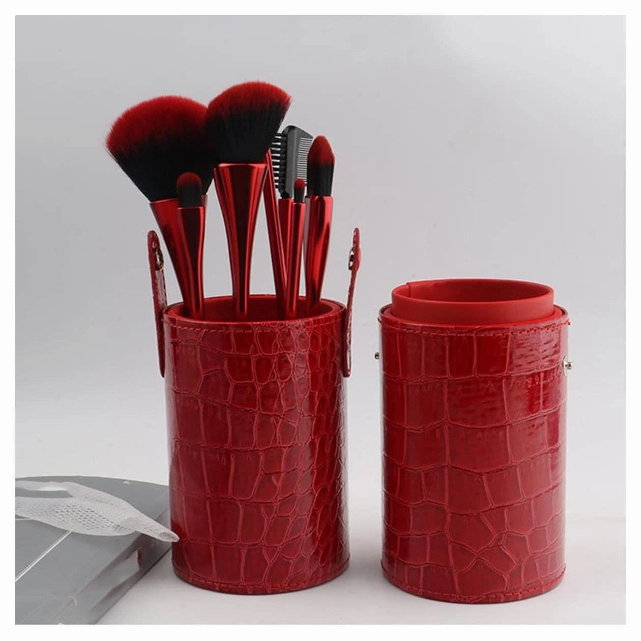 Professional Makeup Brushes 10 Piece Sets, Foundation Blending Concealer Eyeshadow Eyebrow Eyeliner (Color : Red)