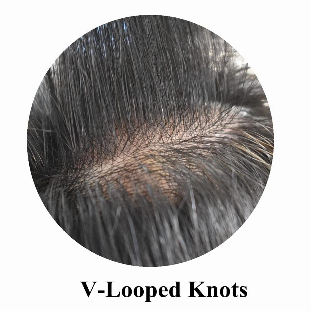 PU Skin Toupee for Men European Human Hair Pieces for Men Hair Replacement System 10x8 Inch 0.06MM Ultra Thin Skin V-Looped Mens Toupee Hair Units (100% Light To Medium Density, 1# Jet Black)
