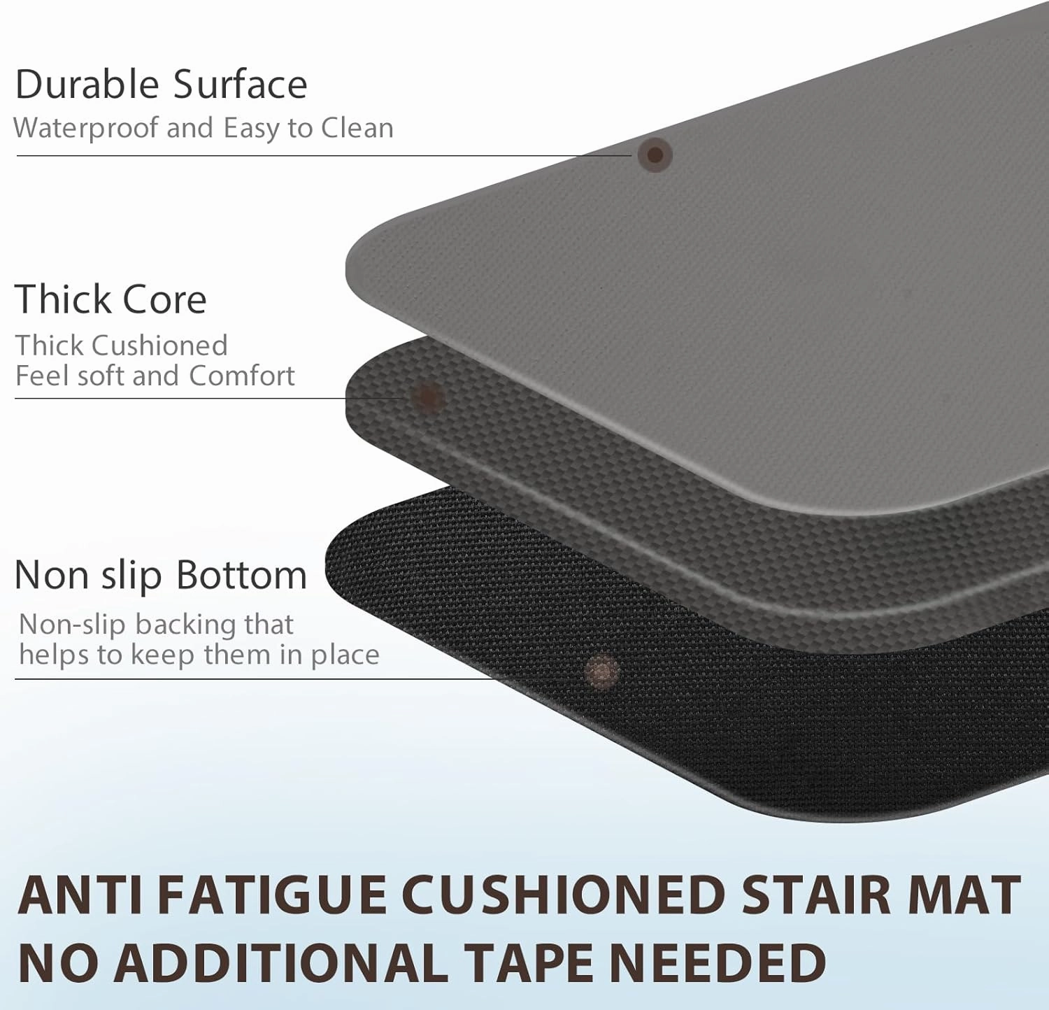 PURE ERA Non-Slip Stair Treads, Washable Stair Mat, 8" x 30" Staircase Step Treads Foam Stair Pads, Tape Free Durable Stair Treads for Wooden Steps, Easy to Clean (12Pieces, Brown)