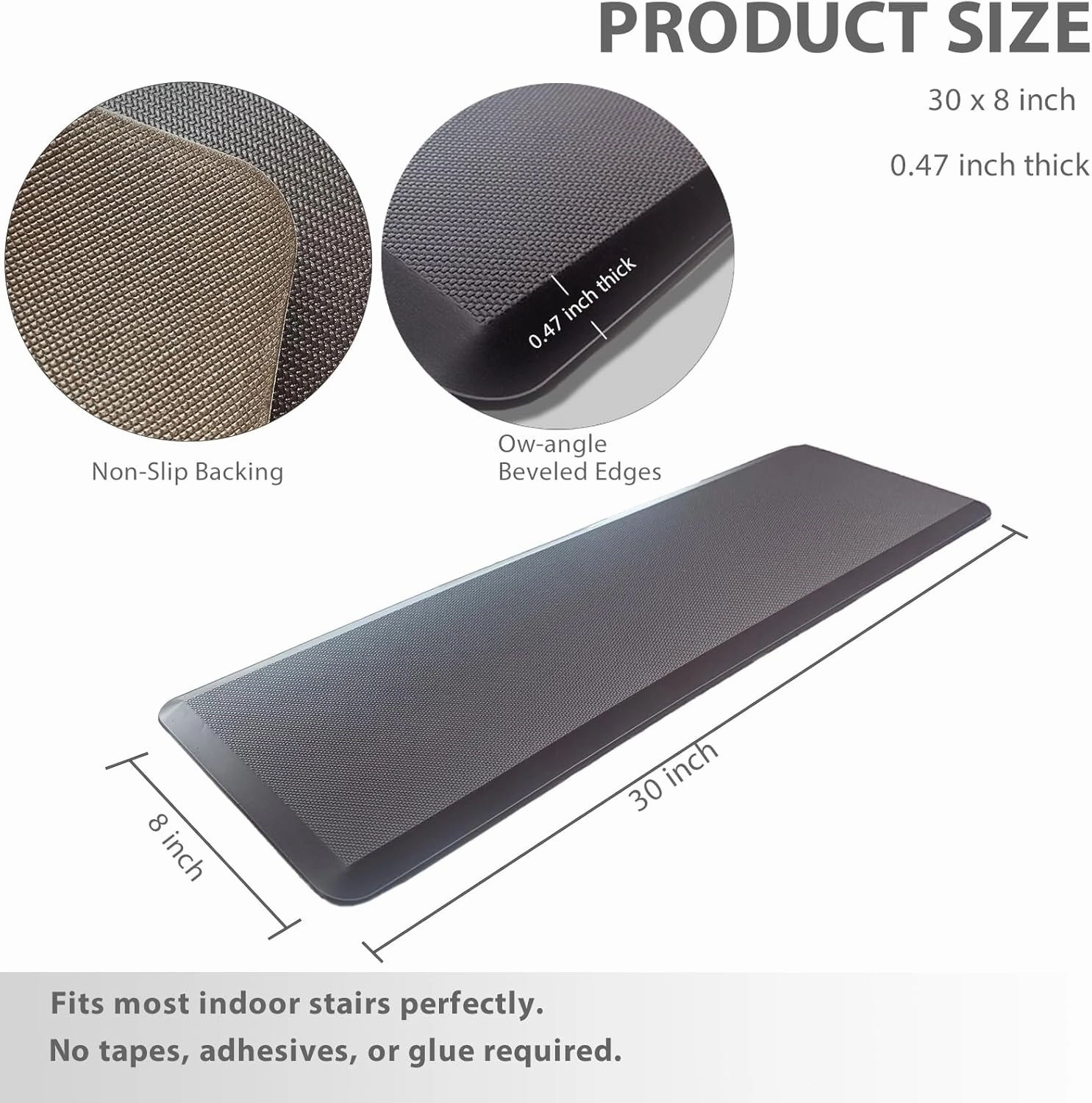 PURE ERA Non-Slip Stair Treads, Washable Stair Mat, 8" x 30" Staircase Step Treads Foam Stair Pads, Tape Free Durable Stair Treads for Wooden Steps, Easy to Clean (12Pieces, Brown)