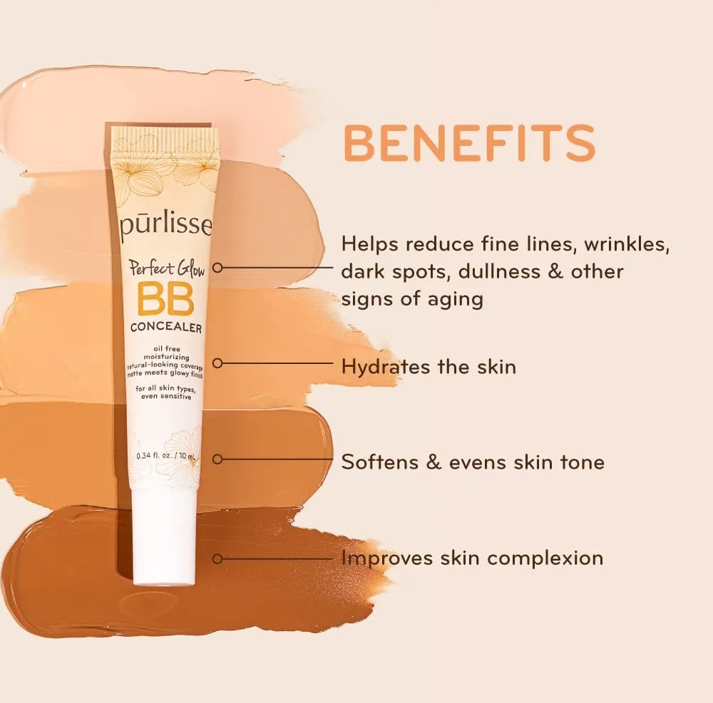 purlisse BB Concealer - BB Cream for All Skin Types - Oil-Free Moisturizing, Smooths Blemishes - .34 Ounce (Tan)
