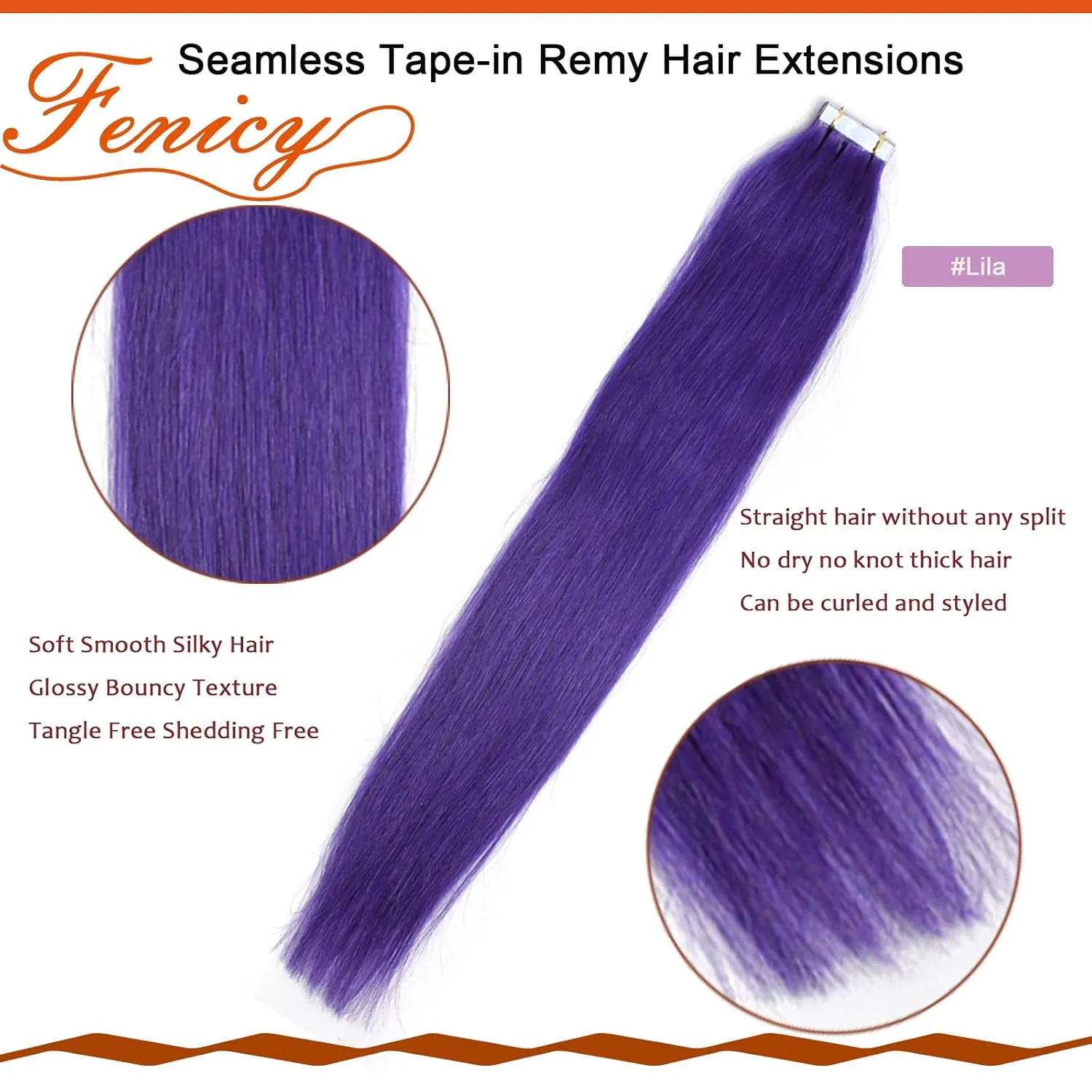 Purple Hair Extensions Tape in Human Hair 24 Inch Skin Wefts Adhesive Tape-on Remy Hair Extensions Lila Invisible Seamless Tape-ins Brazilian Hair Purple For Women 20Pcs 70g