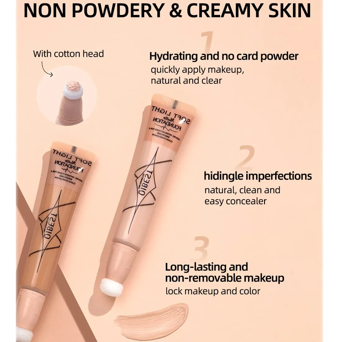 QiBest Air Cushion Waterproof liquid foundation Fully Covers Black Eyes concealer Matte Covers Invisible Pores Long term Natural Moisturizing Pure Essence Zero Cruel Women's Face Makeup Smooth and Light (C)