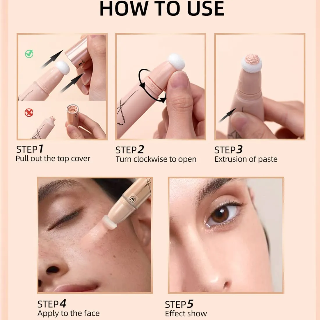 QiBest Air Cushion Waterproof liquid foundation Fully Covers Black Eyes concealer Matte Covers Invisible Pores Long term Natural Moisturizing Pure Essence Zero Cruel Women's Face Makeup Smooth and Light (C)