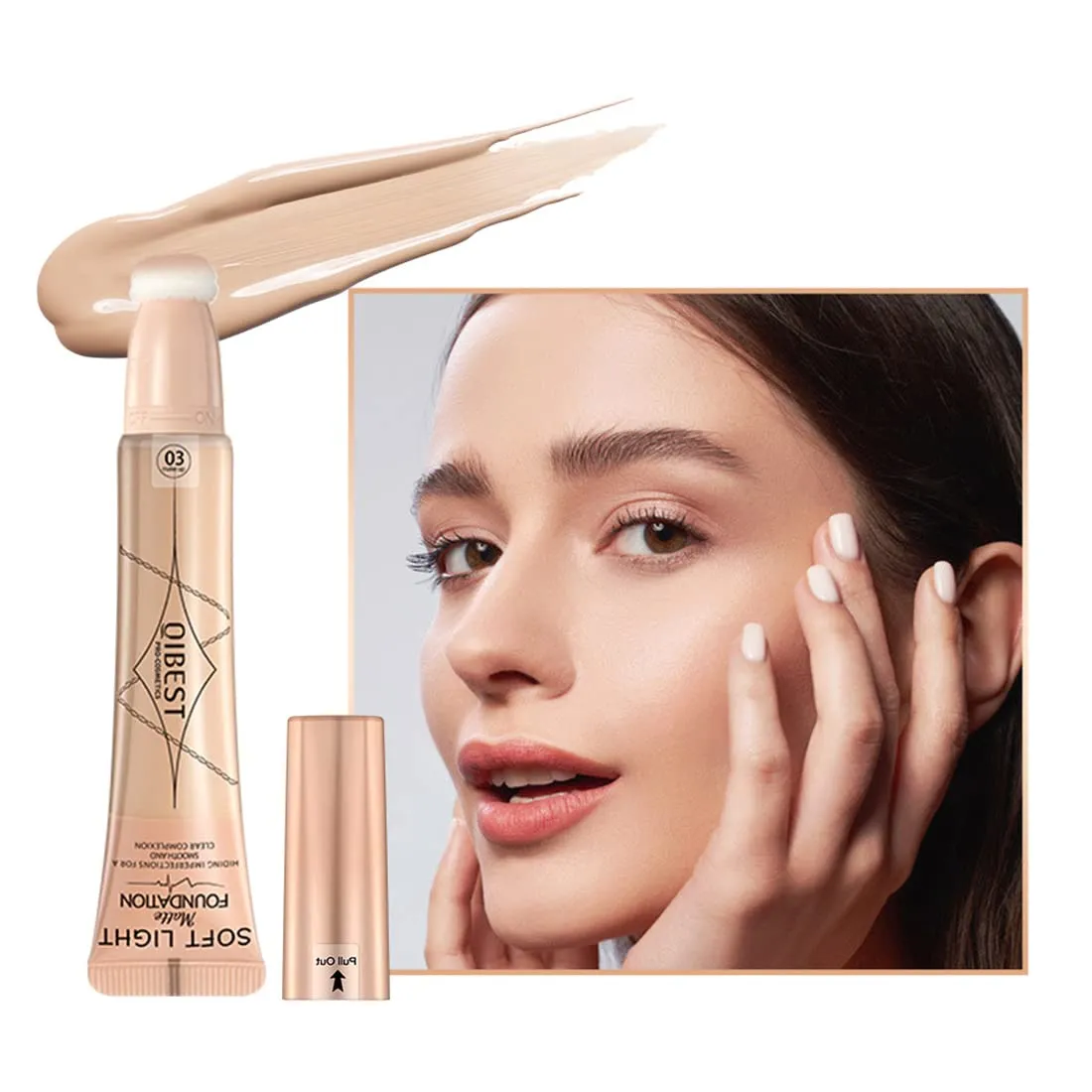 QiBest Air Cushion Waterproof liquid foundation Fully Covers Black Eyes concealer Matte Covers Invisible Pores Long term Natural Moisturizing Pure Essence Zero Cruel Women's Face Makeup Smooth and Light (C)