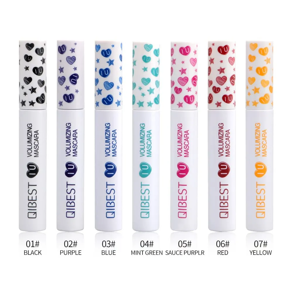 QiBest color 7-color mascara can be washed, plump, thick, 0 cruel, Japanese, curly, slender, not smudged, not falling off, set colored stretched super long