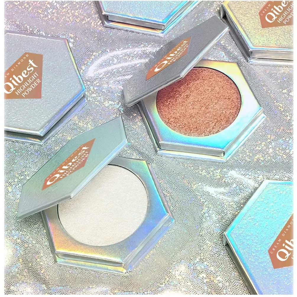 QiBest Highlighting Pressed Powder Diamond Pearl Sparkle Mashed Potatoes Brightening, Contouring, Toning, Fashion Cosmetics Professional Foundation (E)