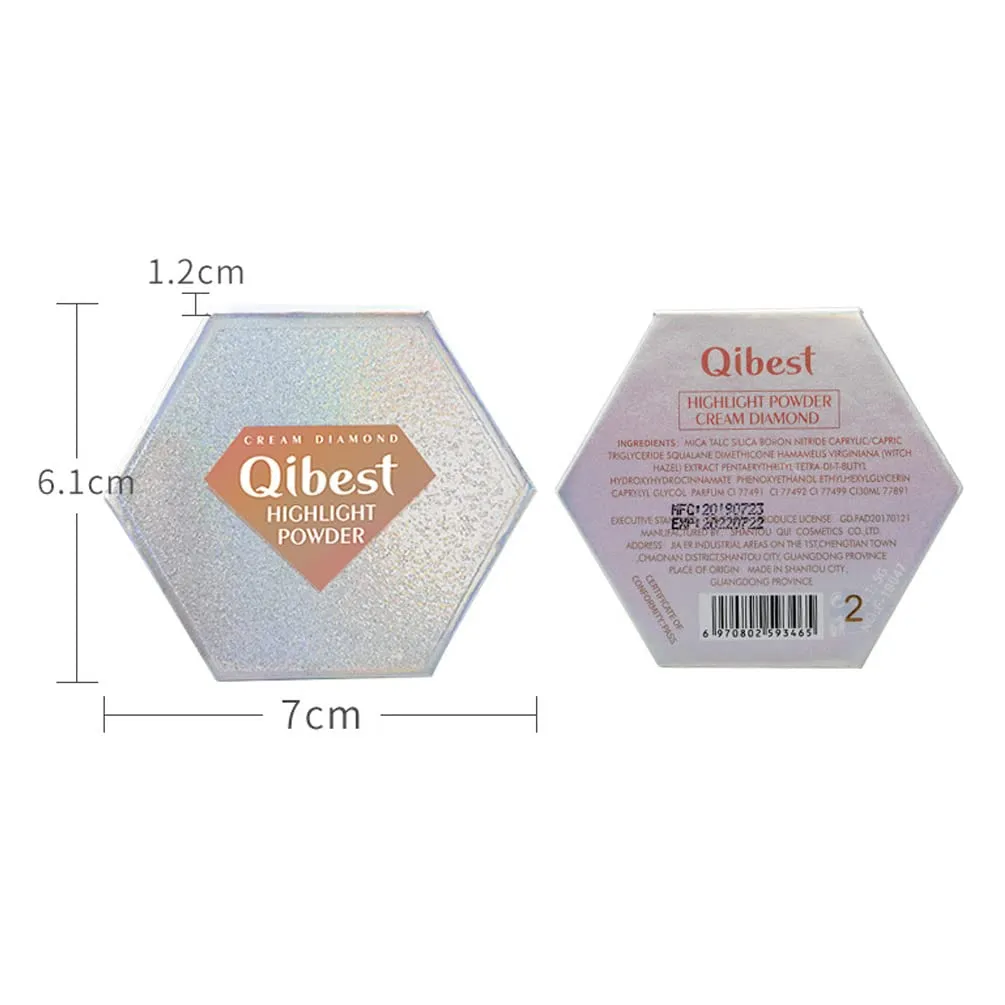 QiBest Highlighting Pressed Powder Diamond Pearl Sparkle Mashed Potatoes Brightening, Contouring, Toning, Fashion Cosmetics Professional Foundation (E)