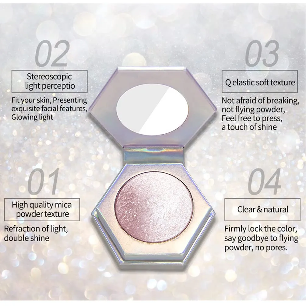 QiBest Highlighting Pressed Powder Diamond Pearl Sparkle Mashed Potatoes Brightening, Contouring, Toning, Fashion Cosmetics Professional Foundation (E)