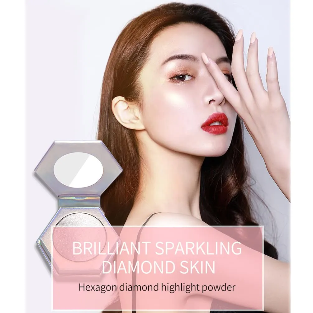 QiBest Highlighting Pressed Powder Diamond Pearl Sparkle Mashed Potatoes Brightening, Contouring, Toning, Fashion Cosmetics Professional Foundation (E)