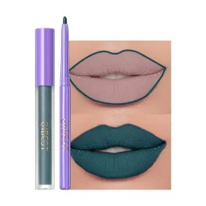 QiBest new non-stick cup non-fading multi-color lip gloss gift set retouching moisturizing non-sticky nude lipstick liner matte liquid long-lasting color lipstick high-efficiency high-gloss (green)