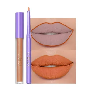 QiBest new non-stick cup non-fading multi-color lip gloss gift set retouching moisturizing non-sticky nude lipstick liner matte liquid long-lasting color lipstick high-efficiency high-gloss (orange)