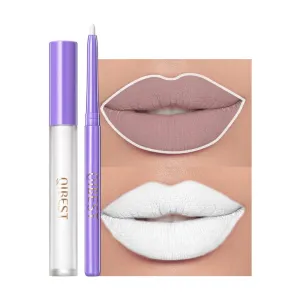 QiBest new non-stick cup non-fading multi-color lip gloss gift set retouching moisturizing non-sticky nude lipstick liner matte liquid long-lasting color lipstick high-efficiency high-gloss (White)