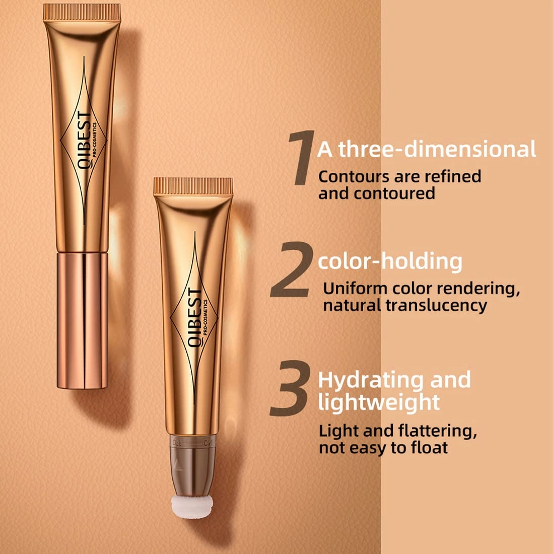 QIBEST multifunctional makeup powder blusher pen highlights naturally brightens facial contour Pearl liquid can be mixed with matte durable waterproof women's professional palette (A)