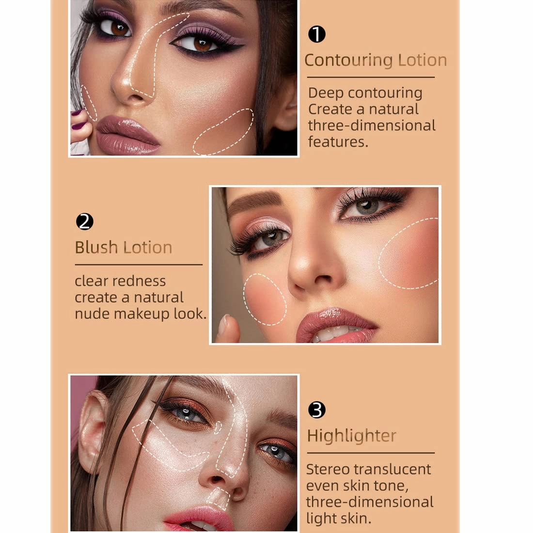 QIBEST multifunctional makeup powder blusher pen highlights naturally brightens facial contour Pearl liquid can be mixed with matte durable waterproof women's professional palette (A)