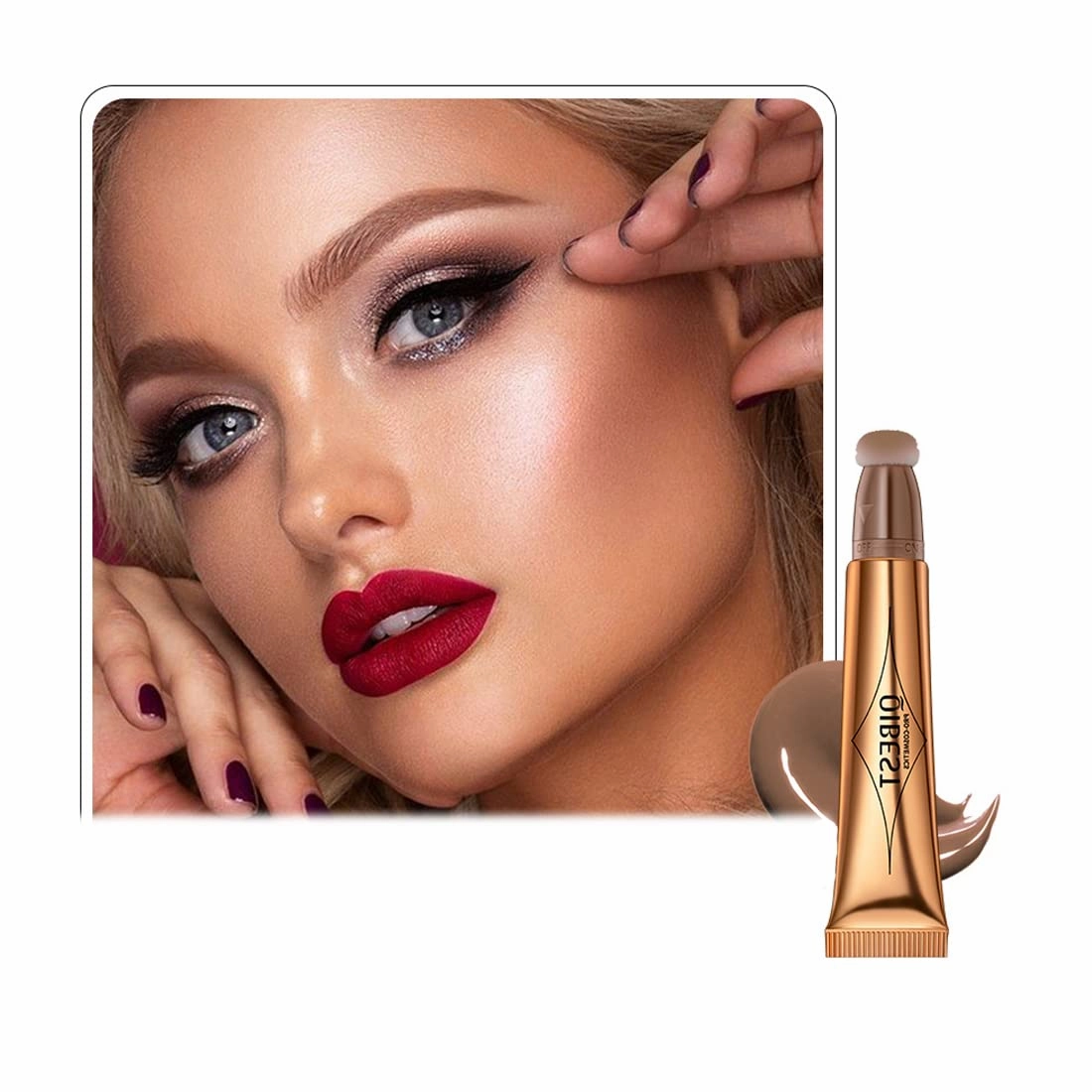QIBEST multifunctional makeup powder blusher pen highlights naturally brightens facial contour Pearl liquid can be mixed with matte durable waterproof women's professional palette (D)