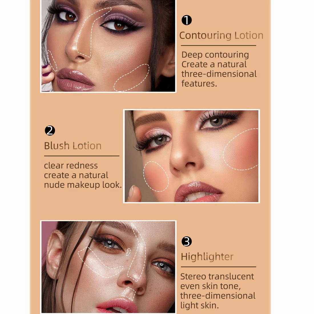 QIBEST multifunctional makeup powder blusher pen highlights naturally brightens facial contour Pearl liquid can be mixed with matte durable waterproof women's professional palette (D)