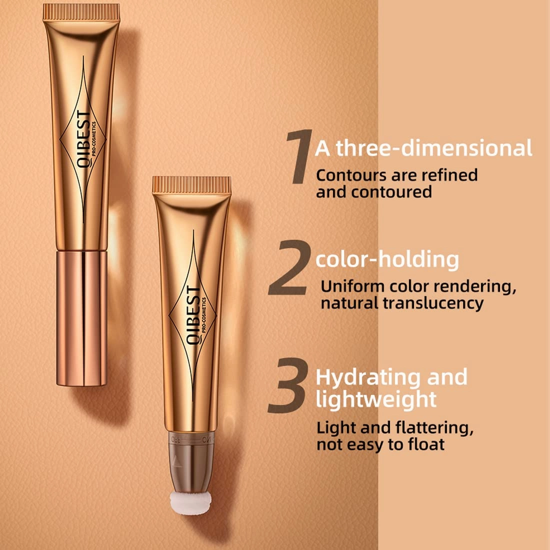 QIBEST multifunctional makeup powder blusher pen highlights naturally brightens facial contour Pearl liquid can be mixed with matte durable waterproof women's professional palette (D)