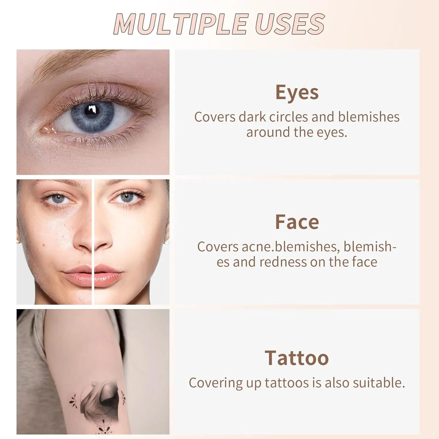 QIC Full Coverage Concealer Cream,Undereye Corrector Conceal for All Skin Tones, Hides Scars,Dark Spots,Waterproof Long-Lasting Hydrating Concealer for Women (151, 1.41 Fl Oz)