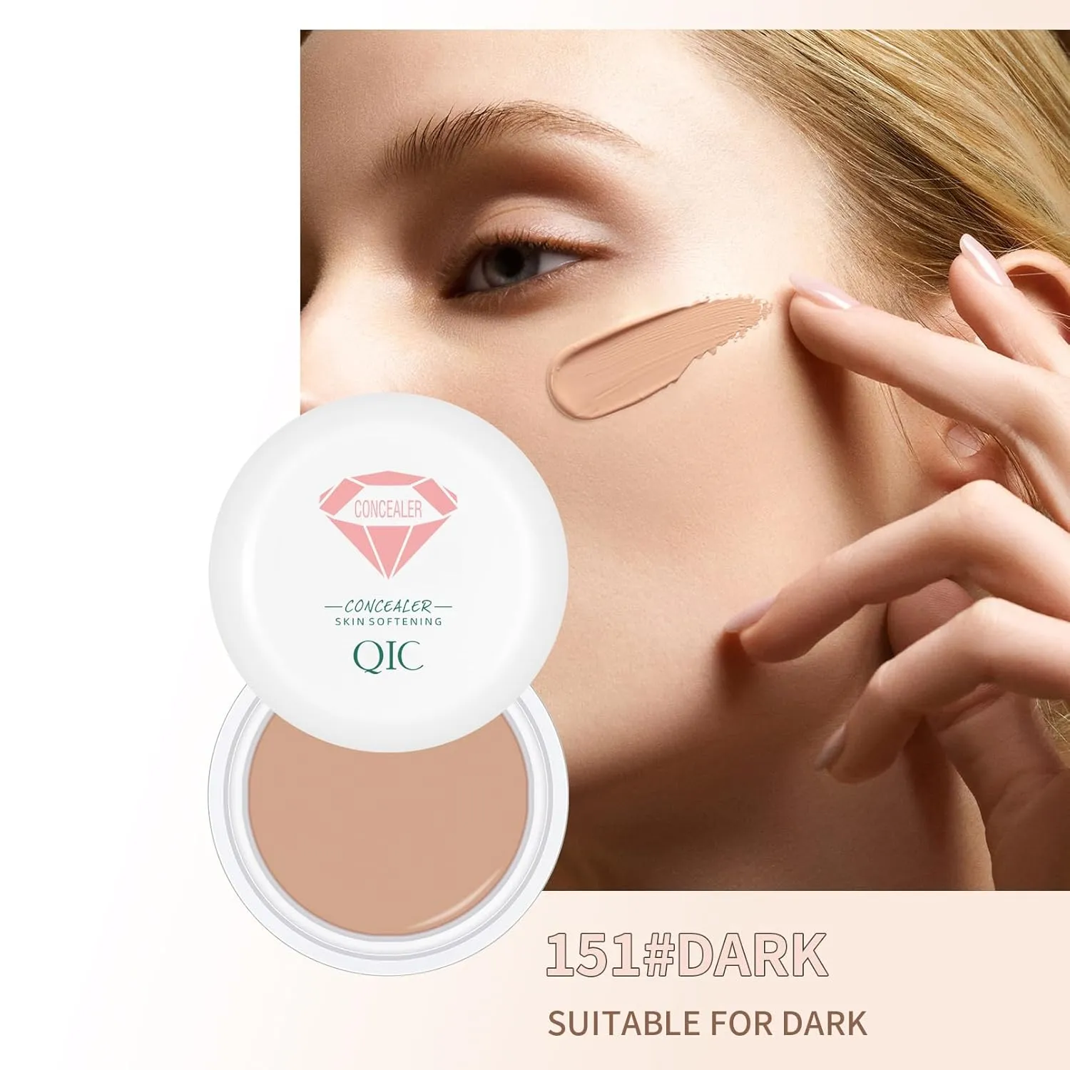 QIC Full Coverage Concealer Cream,Undereye Corrector Conceal for All Skin Tones, Hides Scars,Dark Spots,Waterproof Long-Lasting Hydrating Concealer for Women (151, 1.41 Fl Oz)