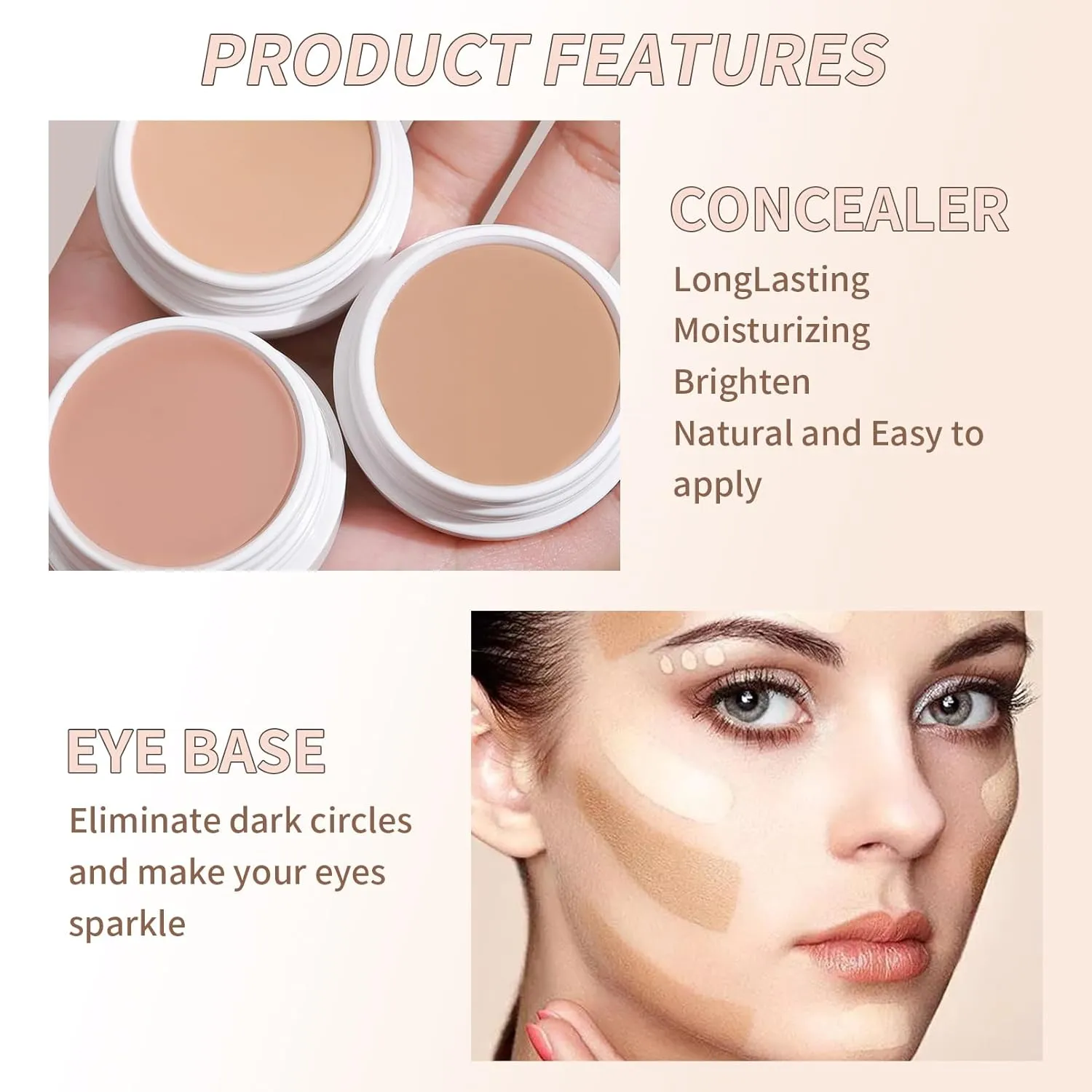 QIC Full Coverage Concealer Cream,Undereye Corrector Conceal for All Skin Tones, Hides Scars,Dark Spots,Waterproof Long-Lasting Hydrating Concealer for Women (151, 1.41 Fl Oz)