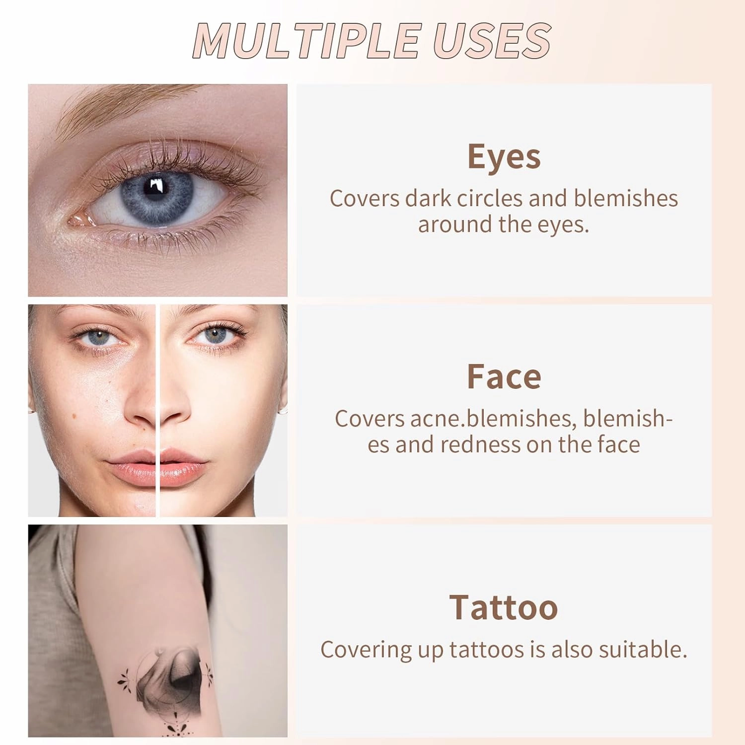 QIC Full Coverage Concealer Cream,Undereye Corrector Conceal for All Skin Tones, Hides Scars,Dark Spots,Waterproof Long-Lasting Hydrating Concealer for Women (140, 1.41 Fl Oz)