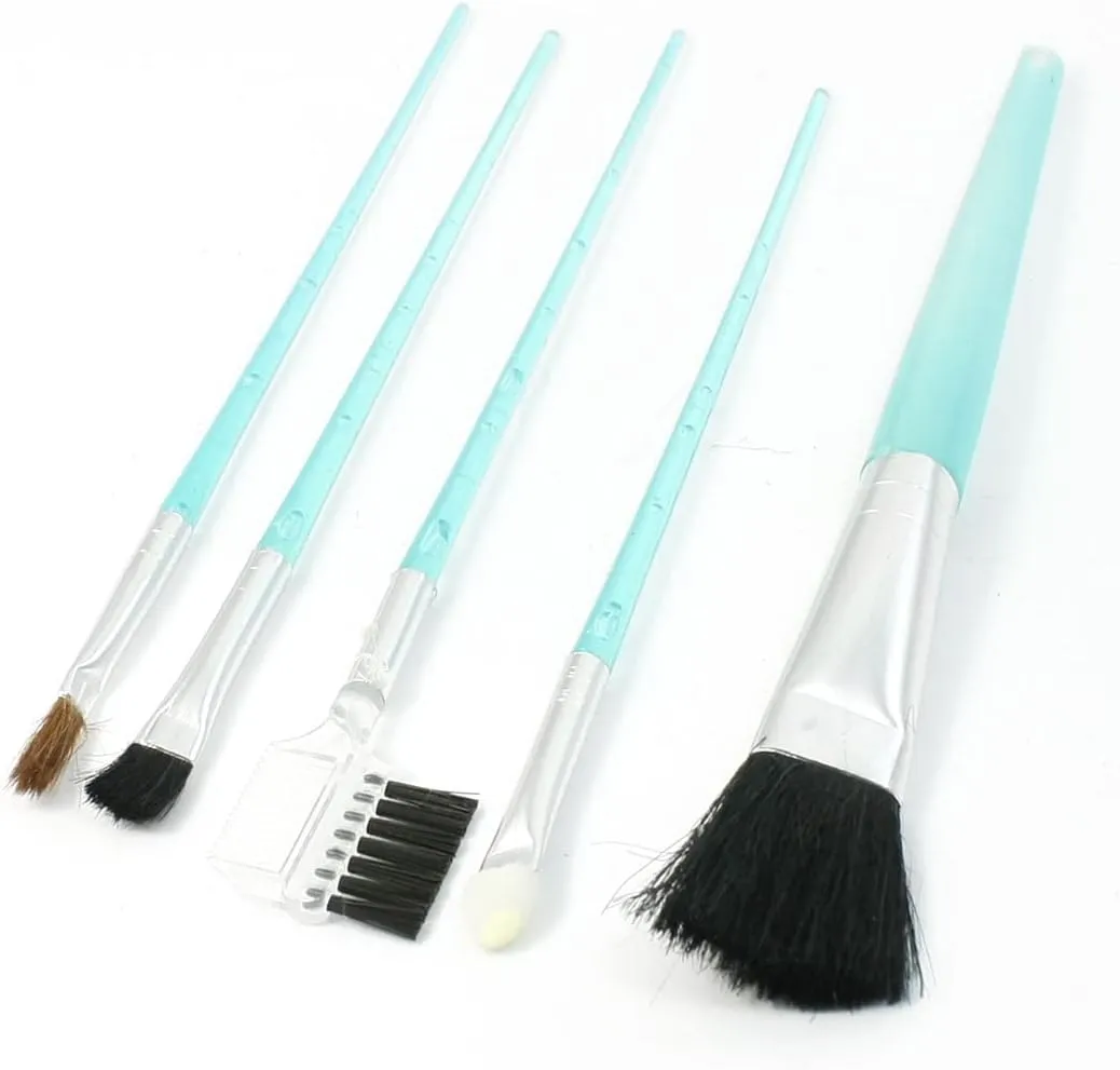 Qtqgoitem 5 in 1 Clear Cyan Blusher Lip Brush Eyebrow Comb Cosmetic Set for Lady (Model: 9ae 309 47a 9dd 84b)