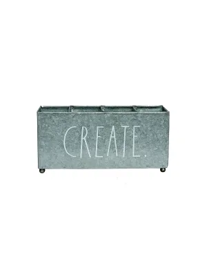 Rae Dunn Beauty Organizer - Four Sections for Cosmetic Storage - Galvanized Metal Container for Makeup Supplies, Personal Items, Jewelry - Modern Chic Design - Stylistic Décor for Bathroom Vanity