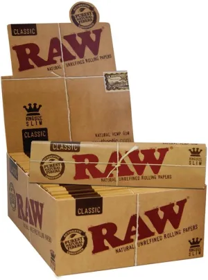 Raw Classic King Size Slim Rolling Paper Full Box Of 50 Packs
