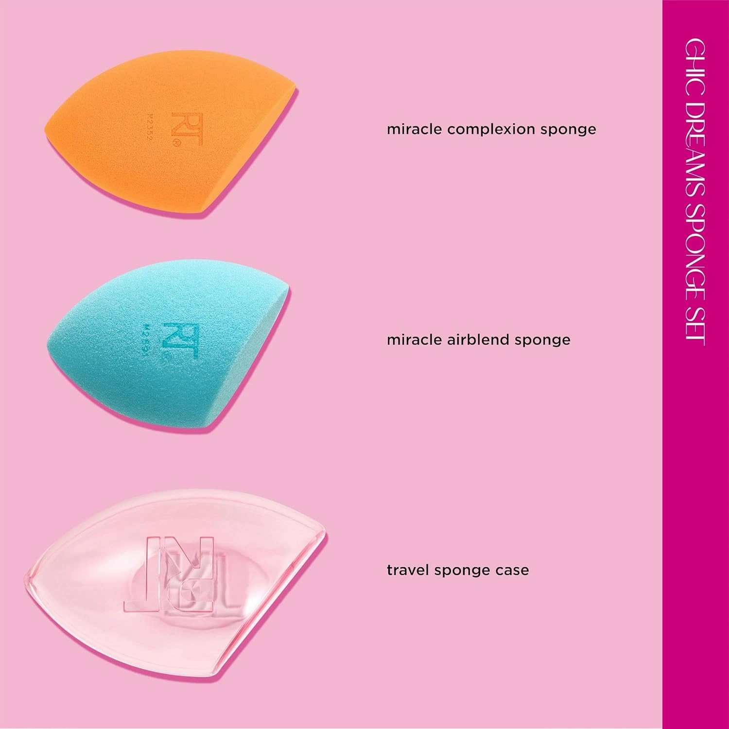 Real Techniques Limited Edition Chic Dreams Sponge Kit, Makeup Blending Sponges For Matte Or Dewy Skin, Foundation Sponges & Travel Case, Buildable Coverage, Latex-Free, 3 Piece Gift Set