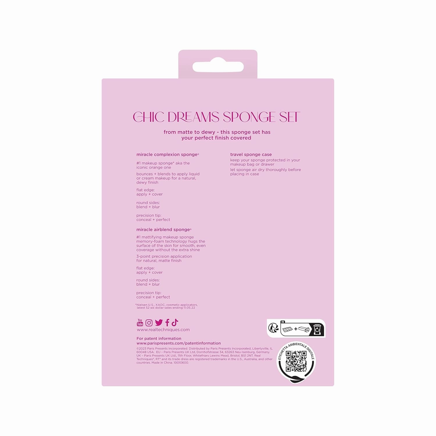 Real Techniques Limited Edition Chic Dreams Sponge Kit, Makeup Blending Sponges For Matte Or Dewy Skin, Foundation Sponges & Travel Case, Buildable Coverage, Latex-Free, 3 Piece Gift Set
