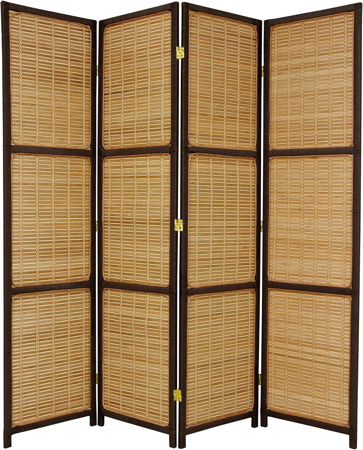 Red Lantern 6 ft. Tall Woven Accent 4 Panel-Dark Brown Room Divider