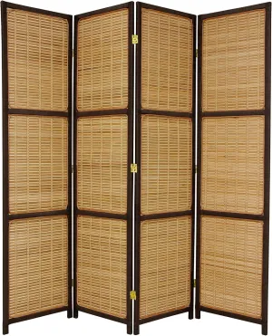 Red Lantern 6 ft. Tall Woven Accent 4 Panel-Dark Brown Room Divider