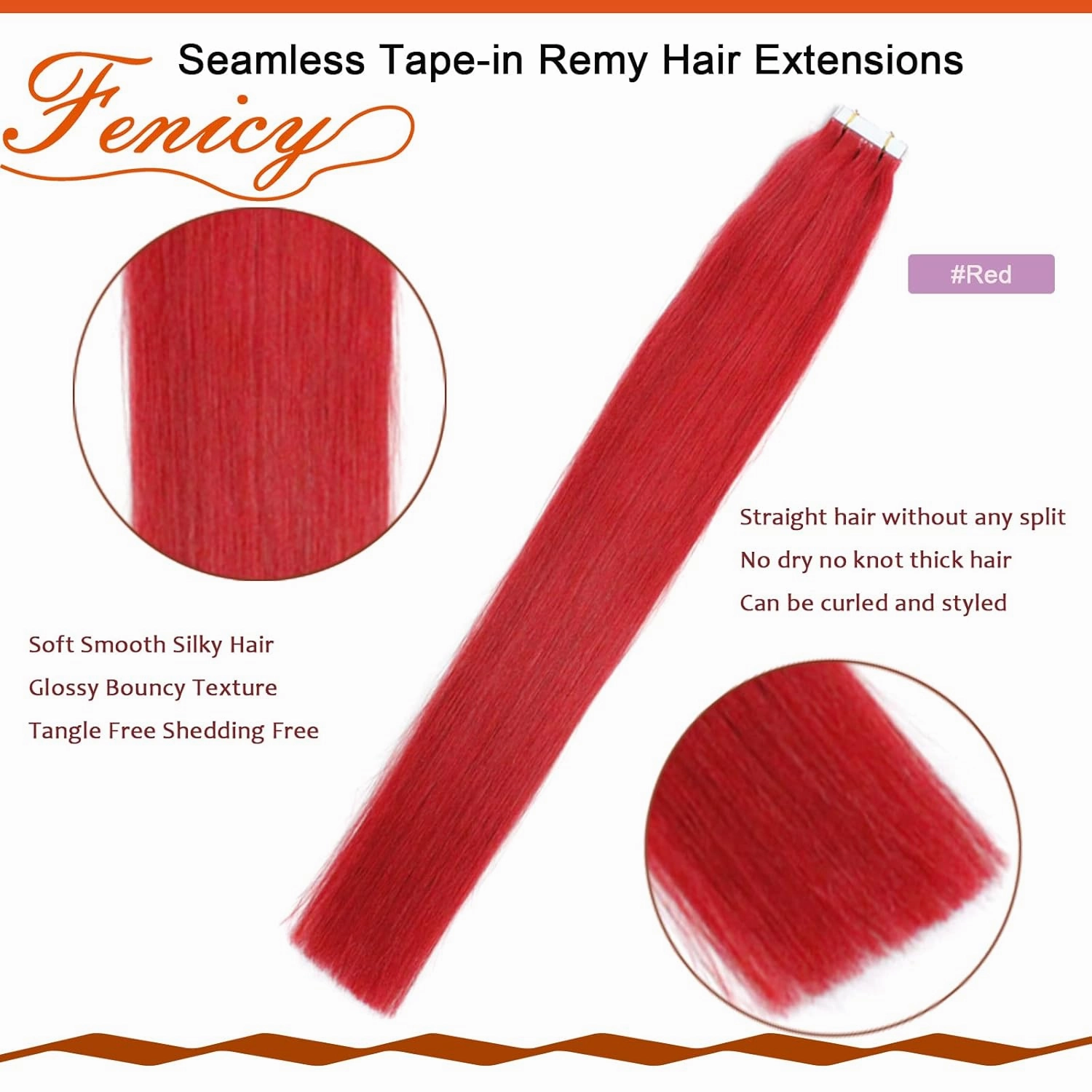 Red Hair Extensions Tape in Human Hair 24 Inch Skin Wefts Tape-on Remy Hair Extensions Bright Red Invisible Seamless Tape-ins Brazilian Hair Extensions Thick For Women 20Pcs 70g