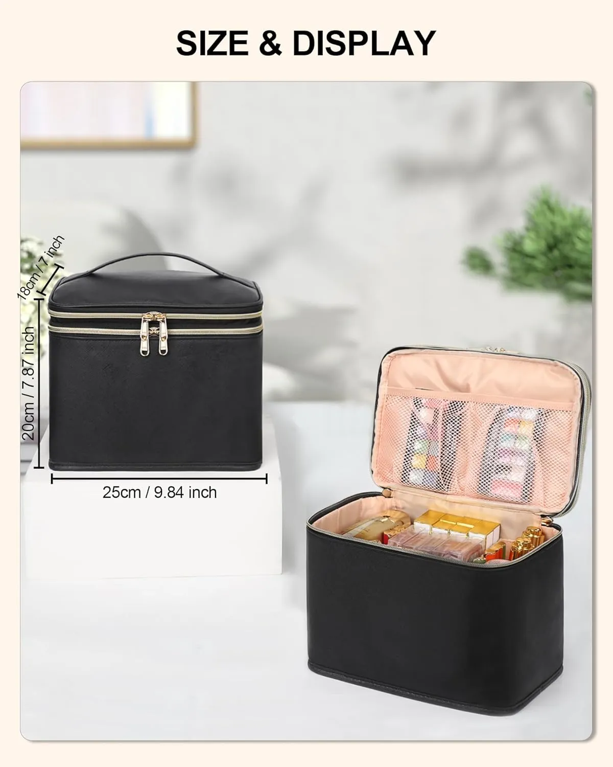 Relavel Foldable Makeup Bag, Large Travel Makeup Bag with Compartments, Portable Cosmetic Bag Organizer for Women, Roomy Make Up Bag with Dividers for Toiletries Cosmetics