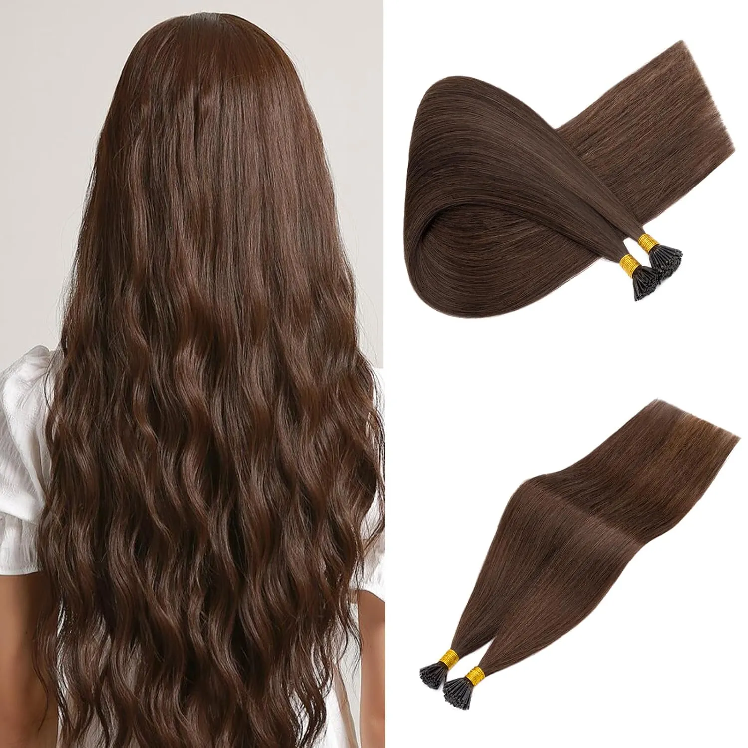 Rich Choices I Tip Hair Extensions Human Hair,100 Strands 0.5g/Strands,100% Real Remy Human Hair Extension Pre Bonded Keratin Stick In Hair Extensions Hair Piece For Women 16 Inch #4 Medium Brown