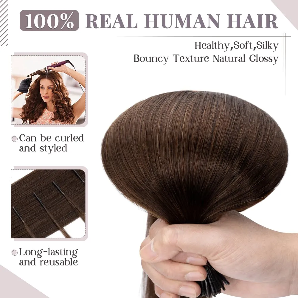 Rich Choices I Tip Hair Extensions Human Hair,100 Strands 0.5g/Strands,100% Real Remy Human Hair Extension Pre Bonded Keratin Stick In Hair Extensions Hair Piece For Women 16 Inch #4 Medium Brown