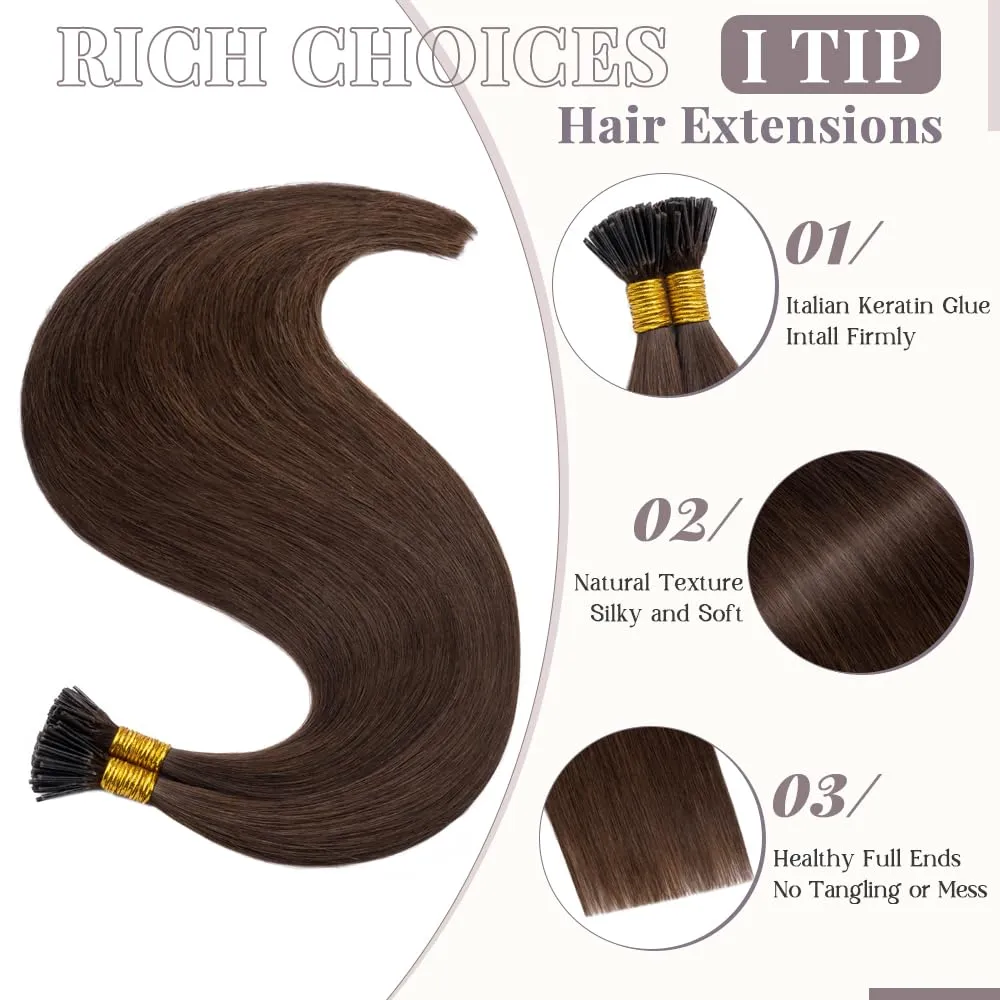 Rich Choices I Tip Hair Extensions Human Hair,100 Strands 0.5g/Strands,100% Real Remy Human Hair Extension Pre Bonded Keratin Stick In Hair Extensions Hair Piece For Women 16 Inch #4 Medium Brown