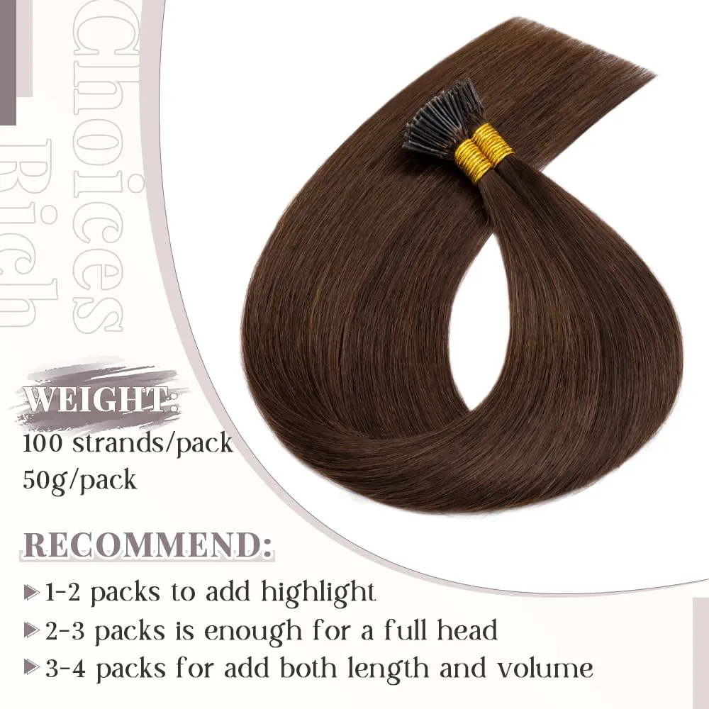 Rich Choices I Tip Hair Extensions Human Hair,100 Strands 0.5g/Strands,100% Real Remy Human Hair Extension Pre Bonded Keratin Stick In Hair Extensions Hair Piece For Women 16 Inch #4 Medium Brown
