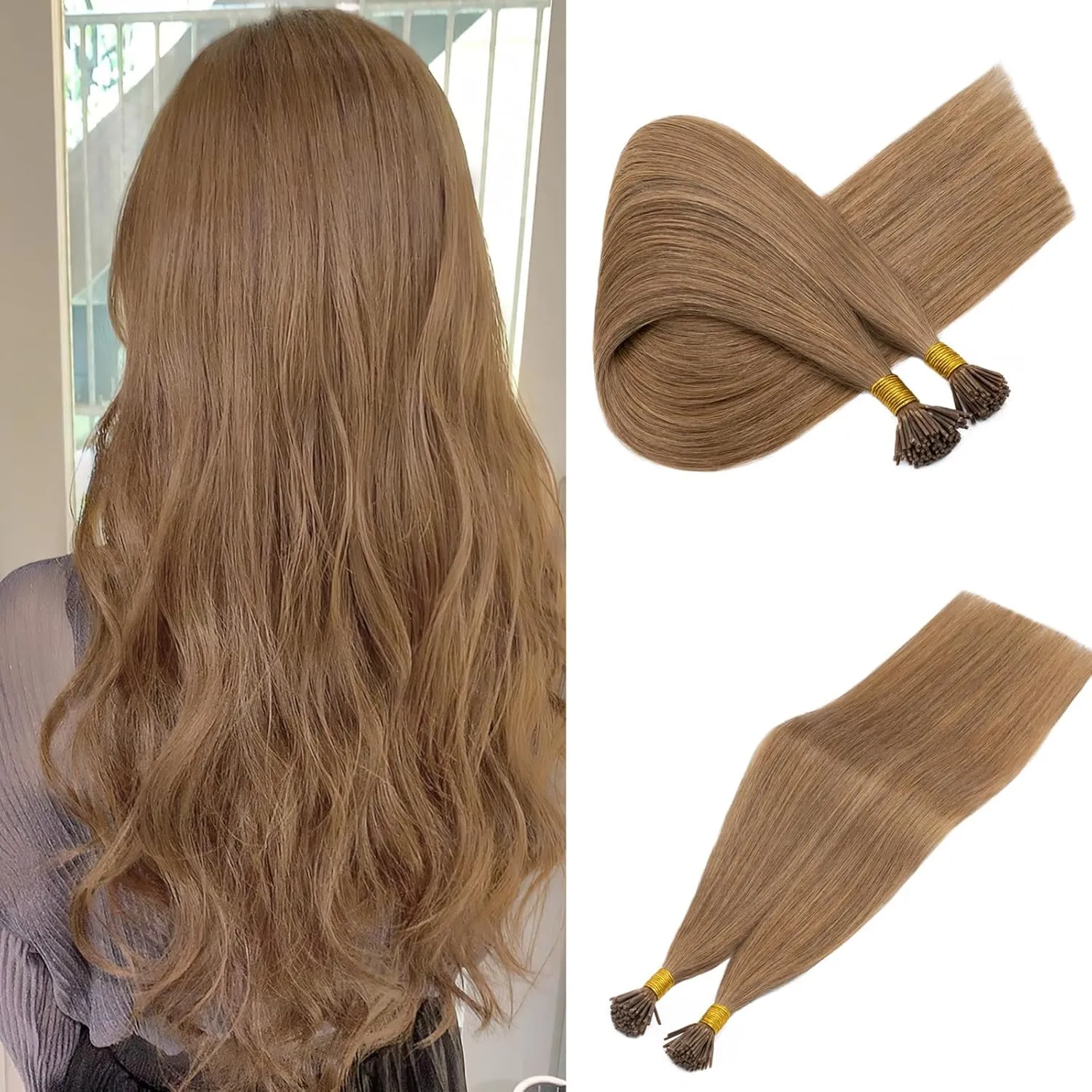 Rich Choices I Tip Hair Extensions Human Hair,100 Strands 0.5g/Strands,100% Real Remy Human Hair Extension Pre Bonded Keratin Stick In Hair Extensions Hair Piece For Women 20 Inch #12 Golden Brown