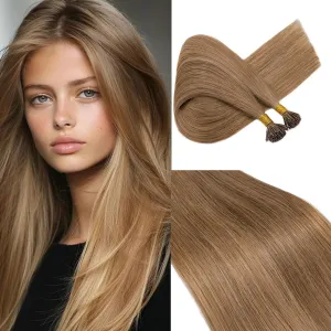 Rich Choices I Tip Hair Extensions Human Hair,100 Strands 0.5g/Strands,100% Real Remy Human Hair Extension Pre Bonded Keratin Stick In Hair Extensions Hair Piece For Women 20 Inch #12 Golden Brown