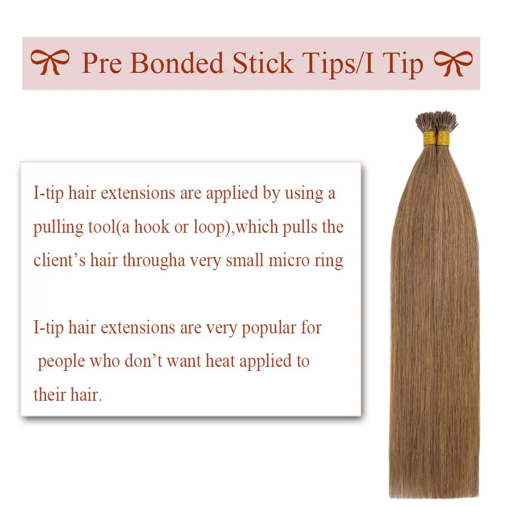 Rich Choices I Tip Hair Extensions Human Hair,100 Strands 0.5g/Strands,100% Real Remy Human Hair Extension Pre Bonded Keratin Stick In Hair Extensions Hair Piece For Women 20 Inch #12 Golden Brown