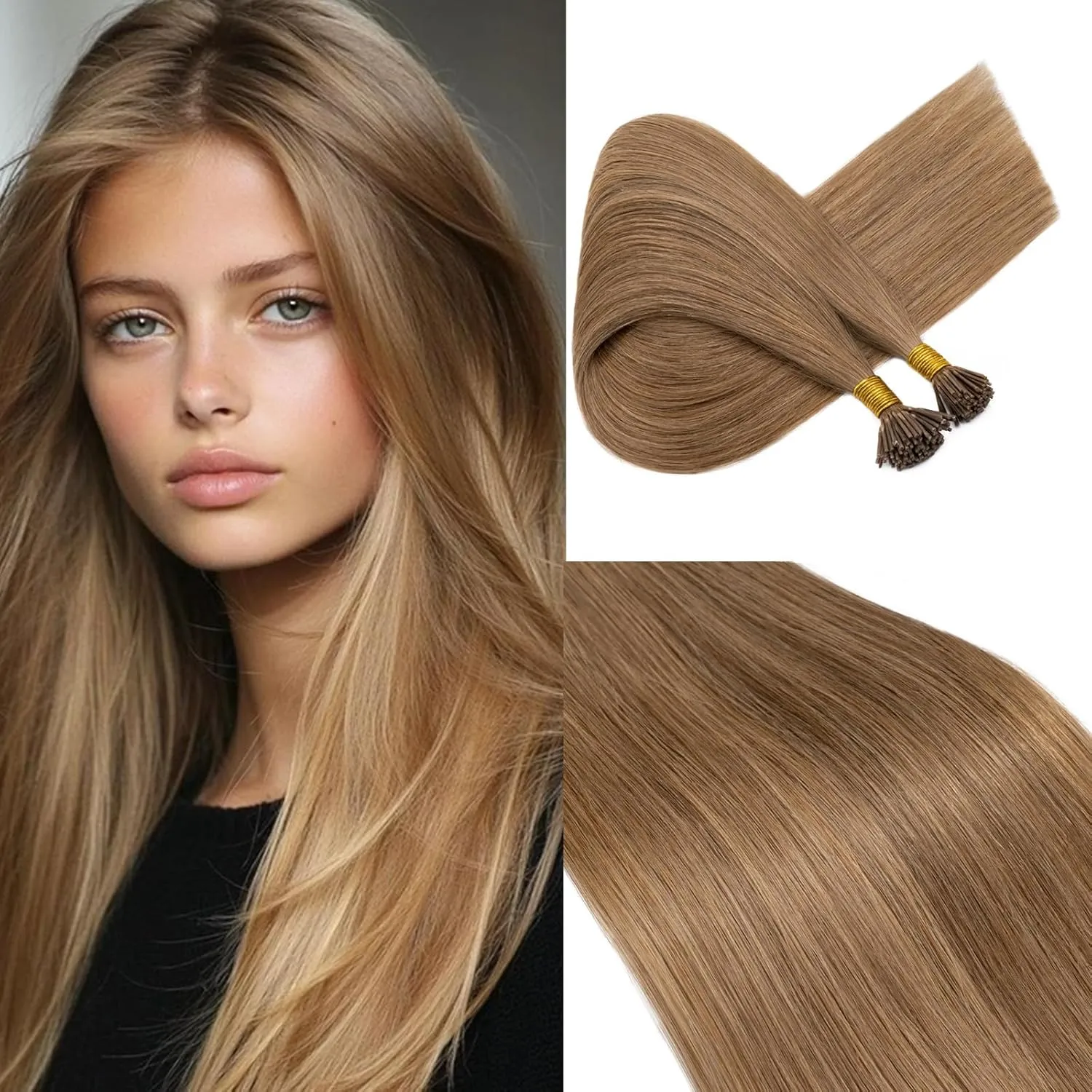 Rich Choices I Tip Hair Extensions Human Hair,100 Strands 0.5g/Strands,100% Real Remy Human Hair Extension Pre Bonded Keratin Stick In Hair Extensions Hair Piece For Women 20 Inch #12 Golden Brown